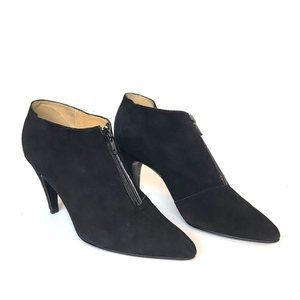 Vintage Black Suede Zip-Up Pointed Toe Booties by Left and Right - Size 7.5 B